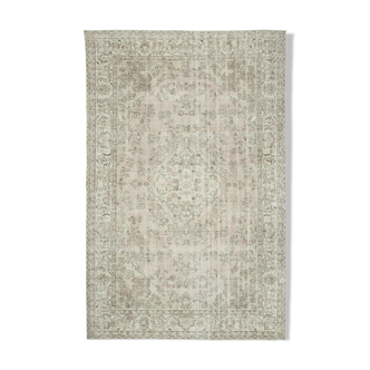 Tapis beige oriental vintage fait à la main 202 cm x 308 cm