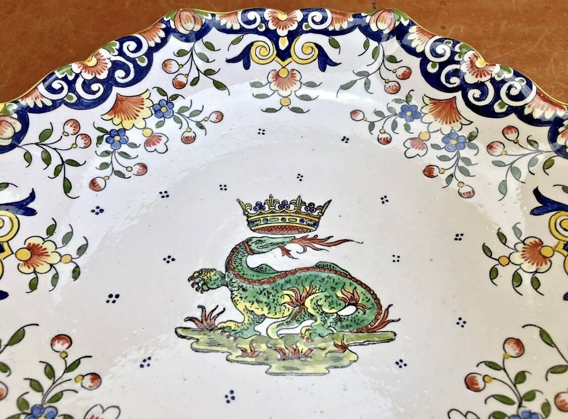 Antique Desvres Rouen fruit bowl, Blois François 1er model