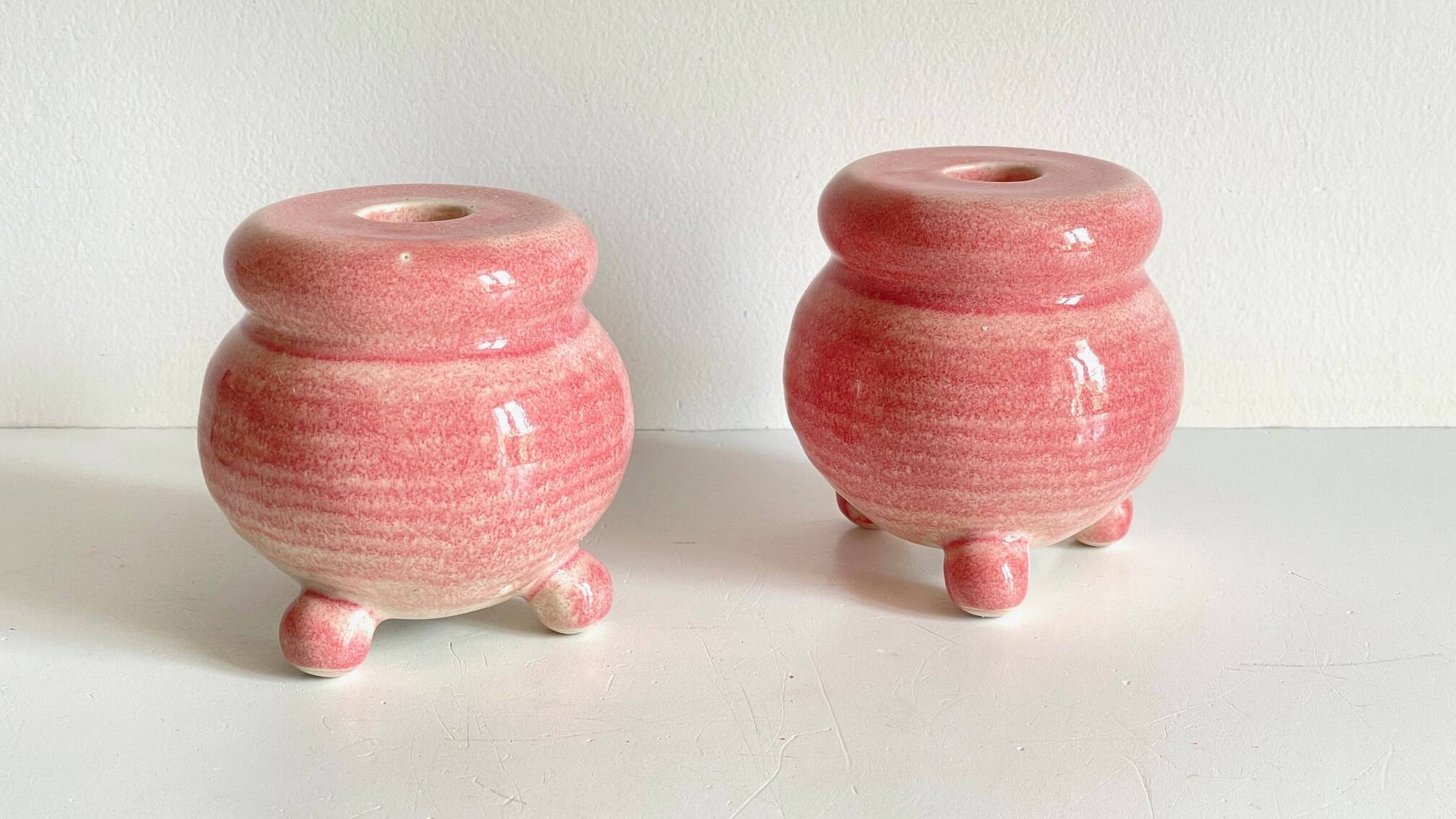 Pair of CERAMIC CANDLEHOLDERS Pink