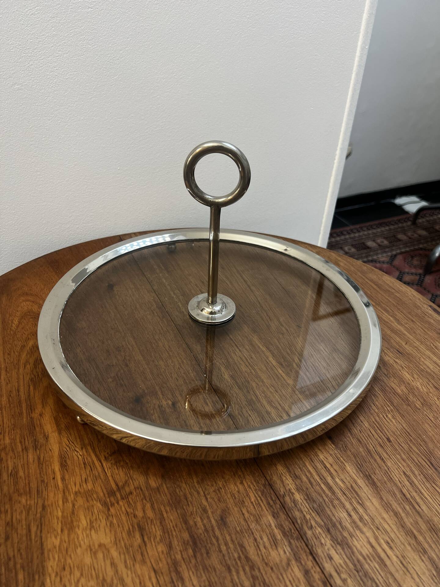 Cheese platter in glass and chrome - 1960