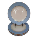 Set of 6 flat plates l'Amandinoise blue and gold outline 7885