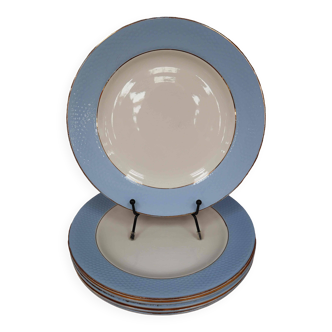 Lot de 6 assiettes plates l’Amandinoise contour bleu et doré 7885