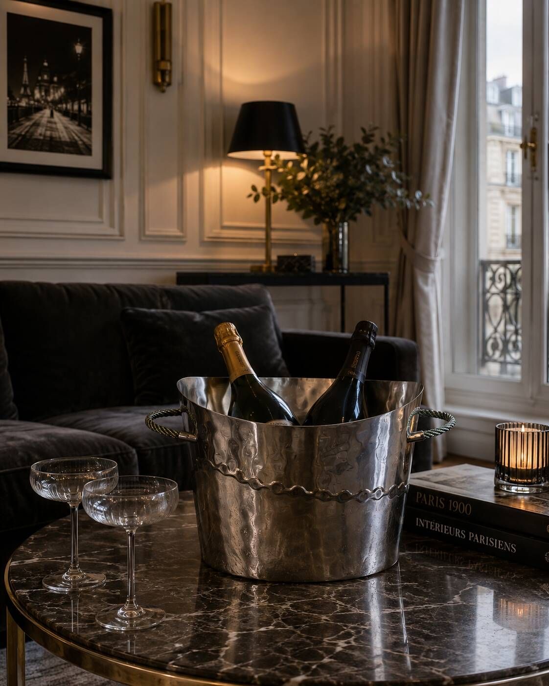 Silver-plated hammered and polished champagne bucket / basin