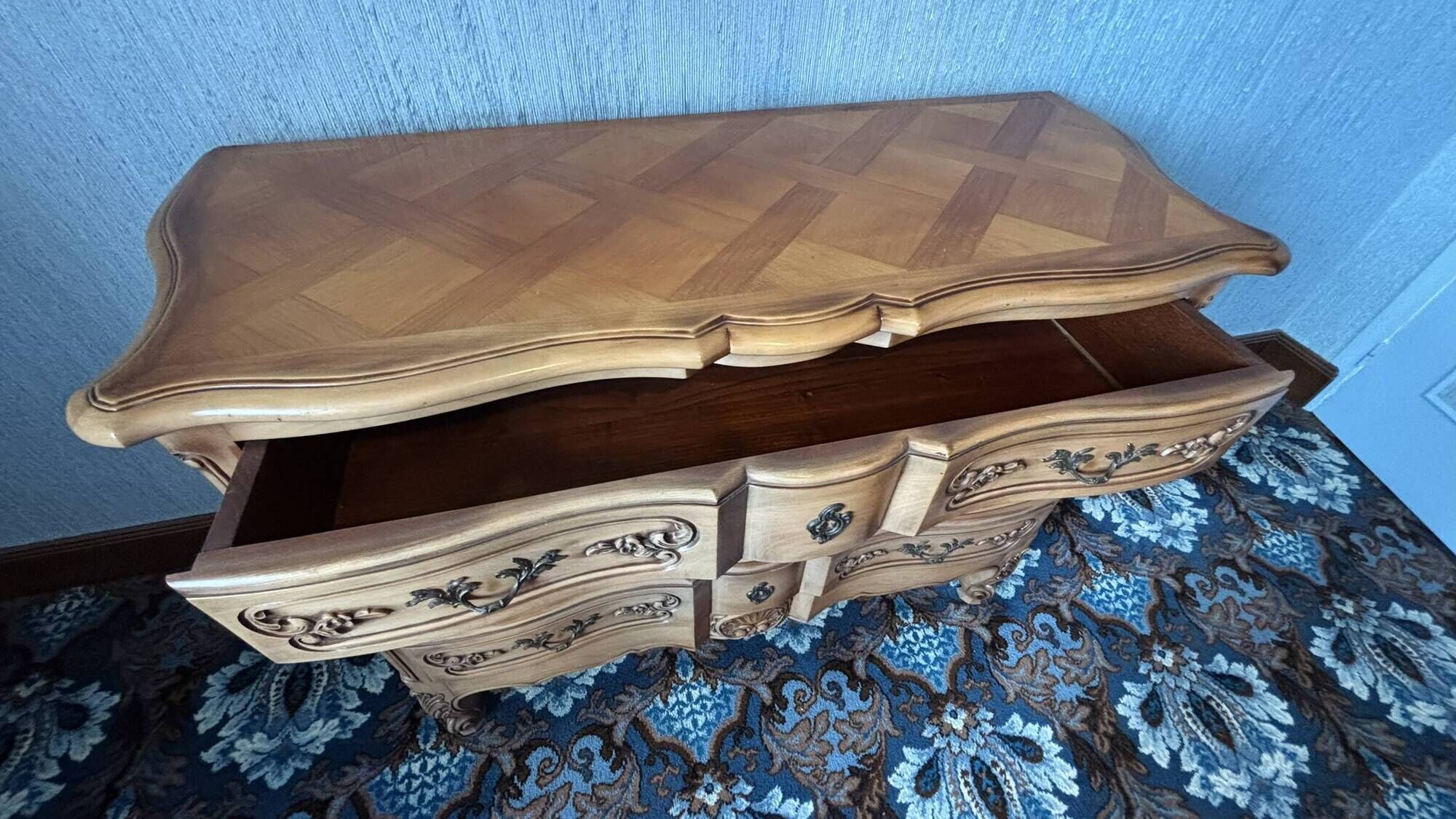 cherry wood commode in Louis XV style