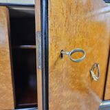 Art Decò Sideboard in Mahogany and Maple with Black Glass and Brass Finishi