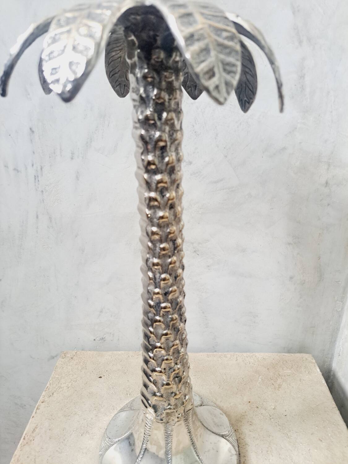 Grand bougeoir palmier argente