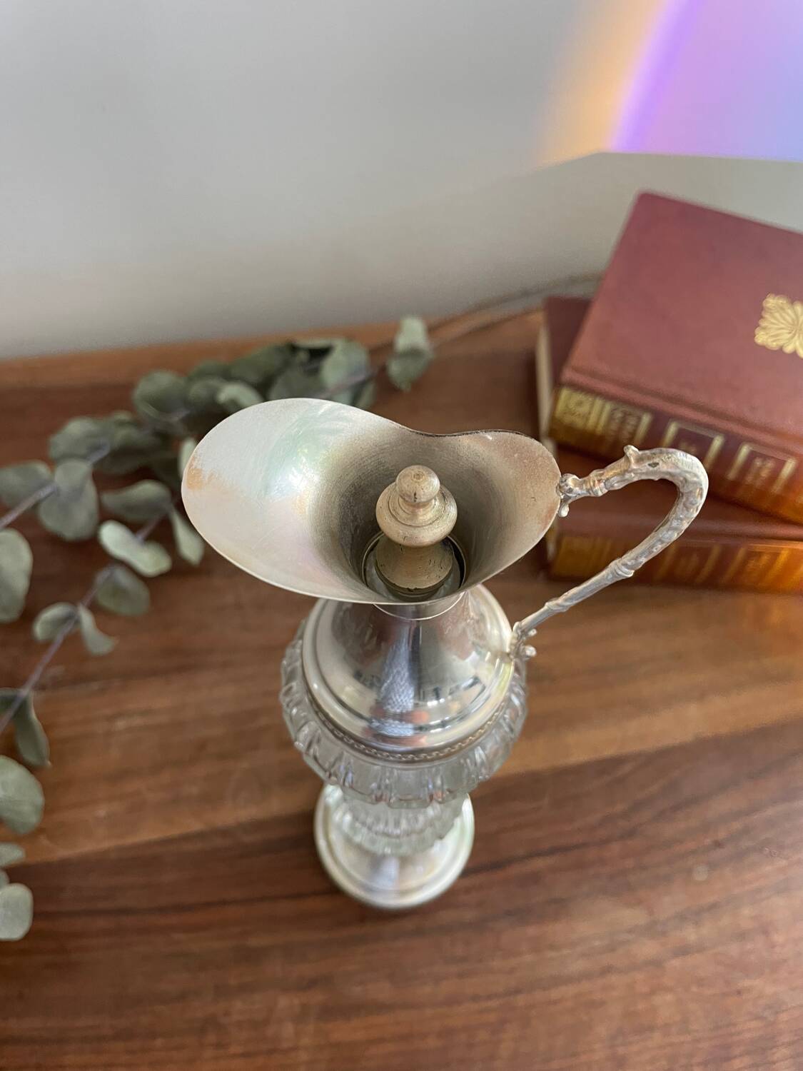 Glass and silver metal carafe from Italy