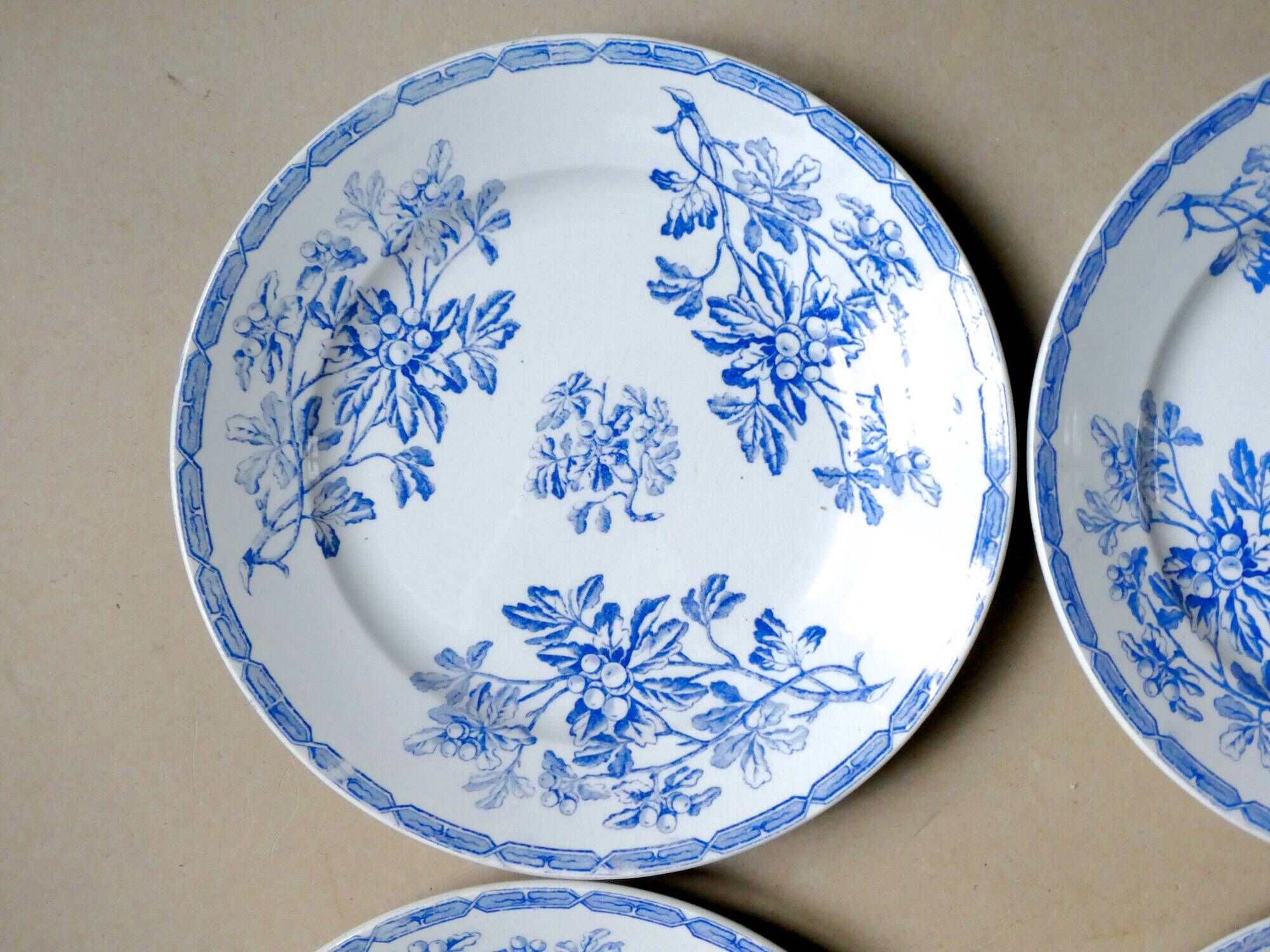 Lot de 6 assiettes KG Luneville décor bleu