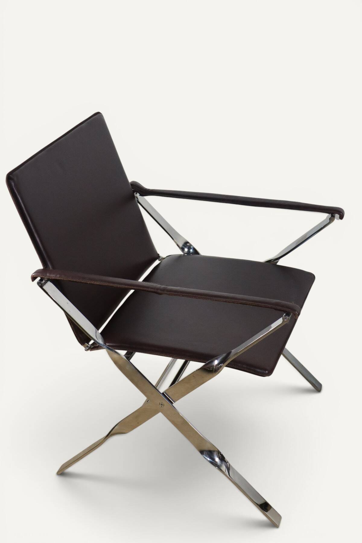 Pair of leather and chrome metal armchairs, Italy - 1970