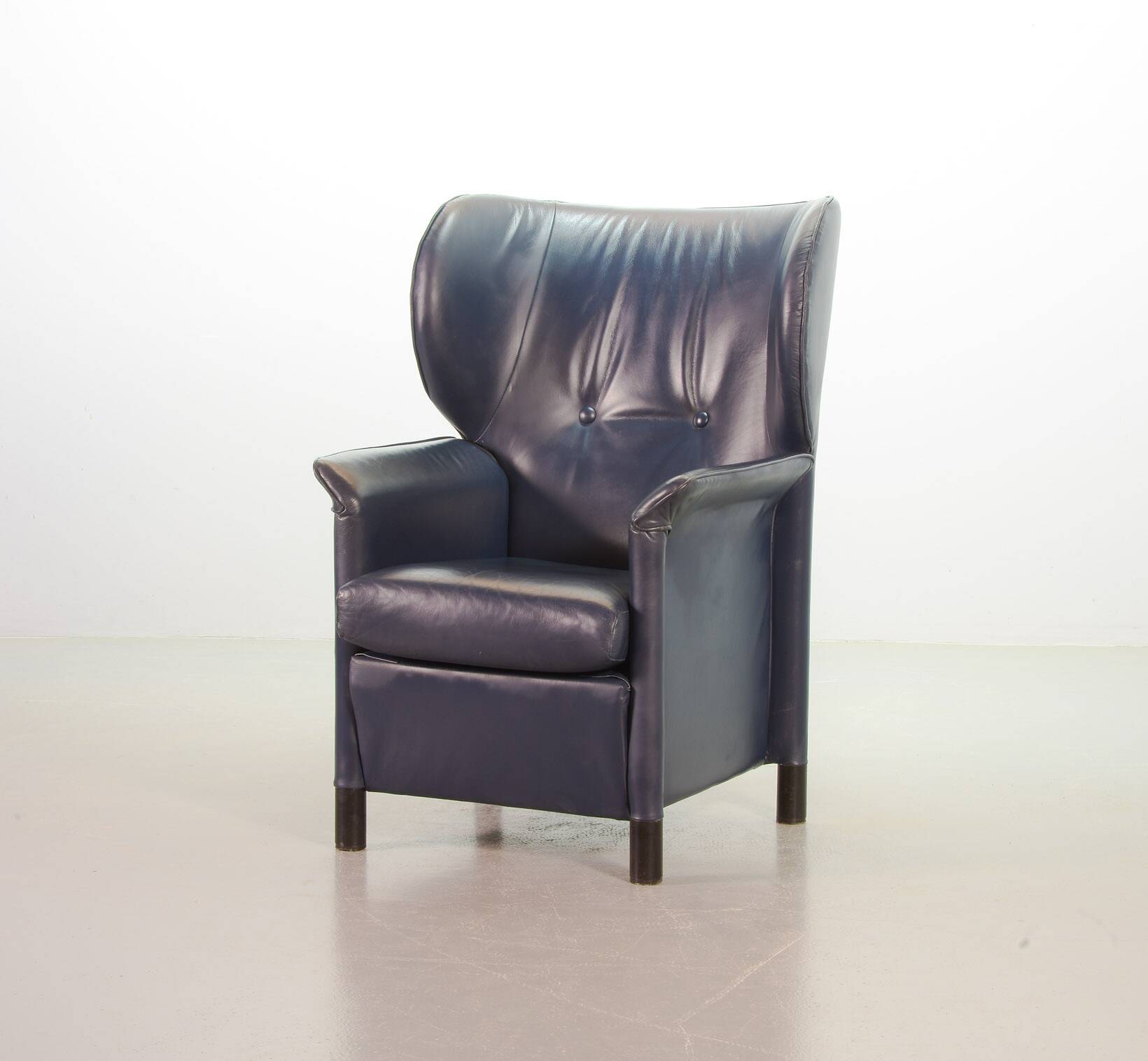 Wittmann Petrol Soft Leather Wing Chair Designed Model Aura  by Paolo Piva