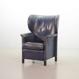 Wittmann Petrol Soft Leather Wing Chair Designed Model Aura  by Paolo Piva
