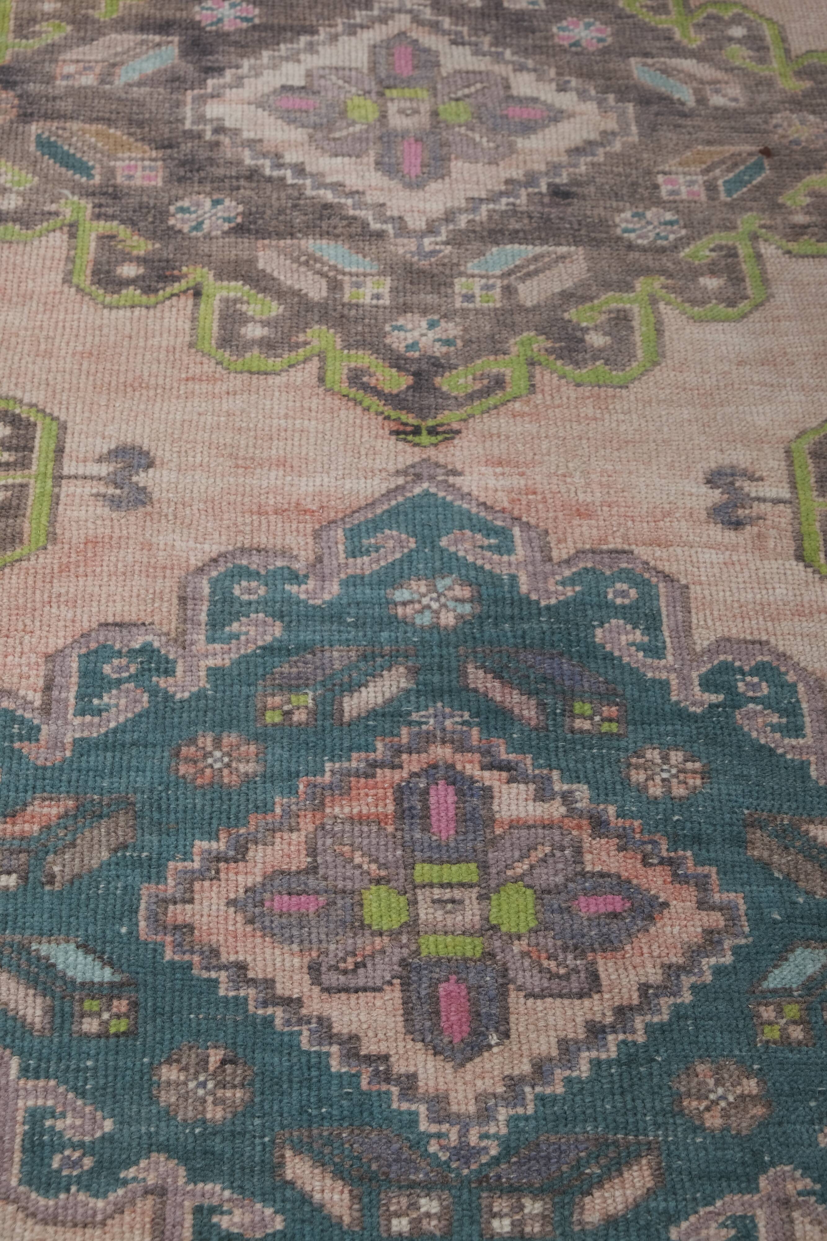 Vintage turkish rug from oushak, hand-woven 90x492 cm