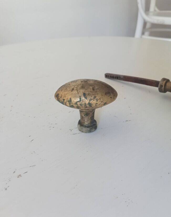 Pair of antique oval door handles in solid gold-plated brass.
