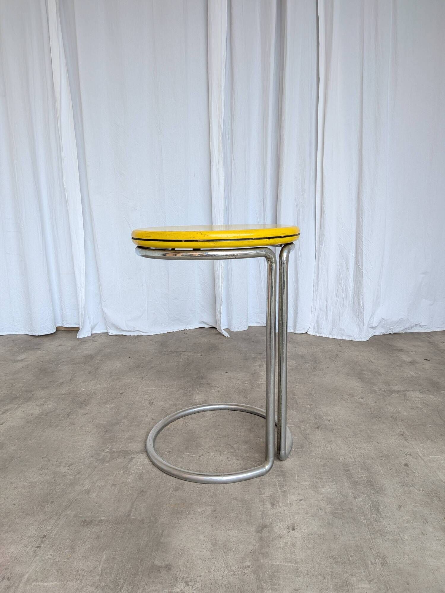 Vintage Yellow Bar Table: Chrome Bauhaus Style, 1970s High Coffee Table