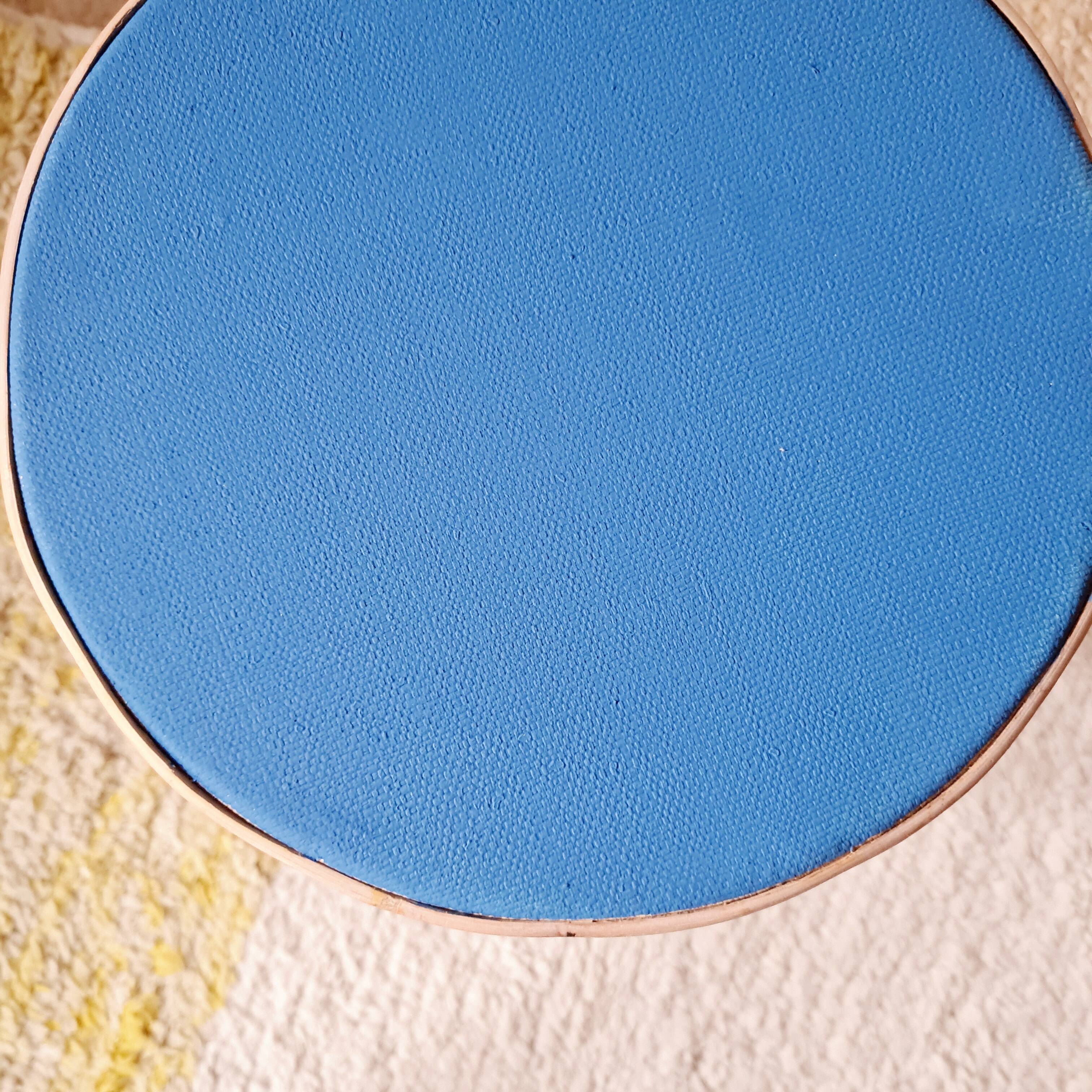 Rattan stool - round painted top in Klein blue