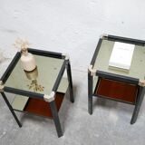 Table d'appoint vintage en métal, laiton et verre