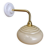 Vintage angled wall lamp with pale yellow opaline shade