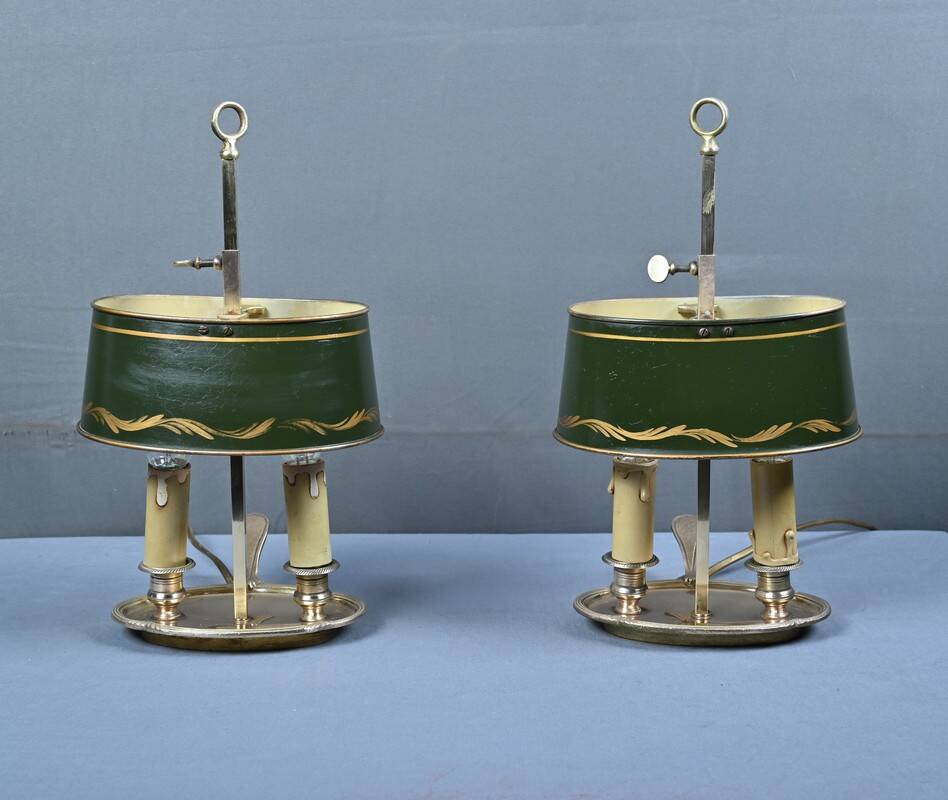 Pair of "Bouillotte" Lamps in Brass, Empire Style – Early 20th Century