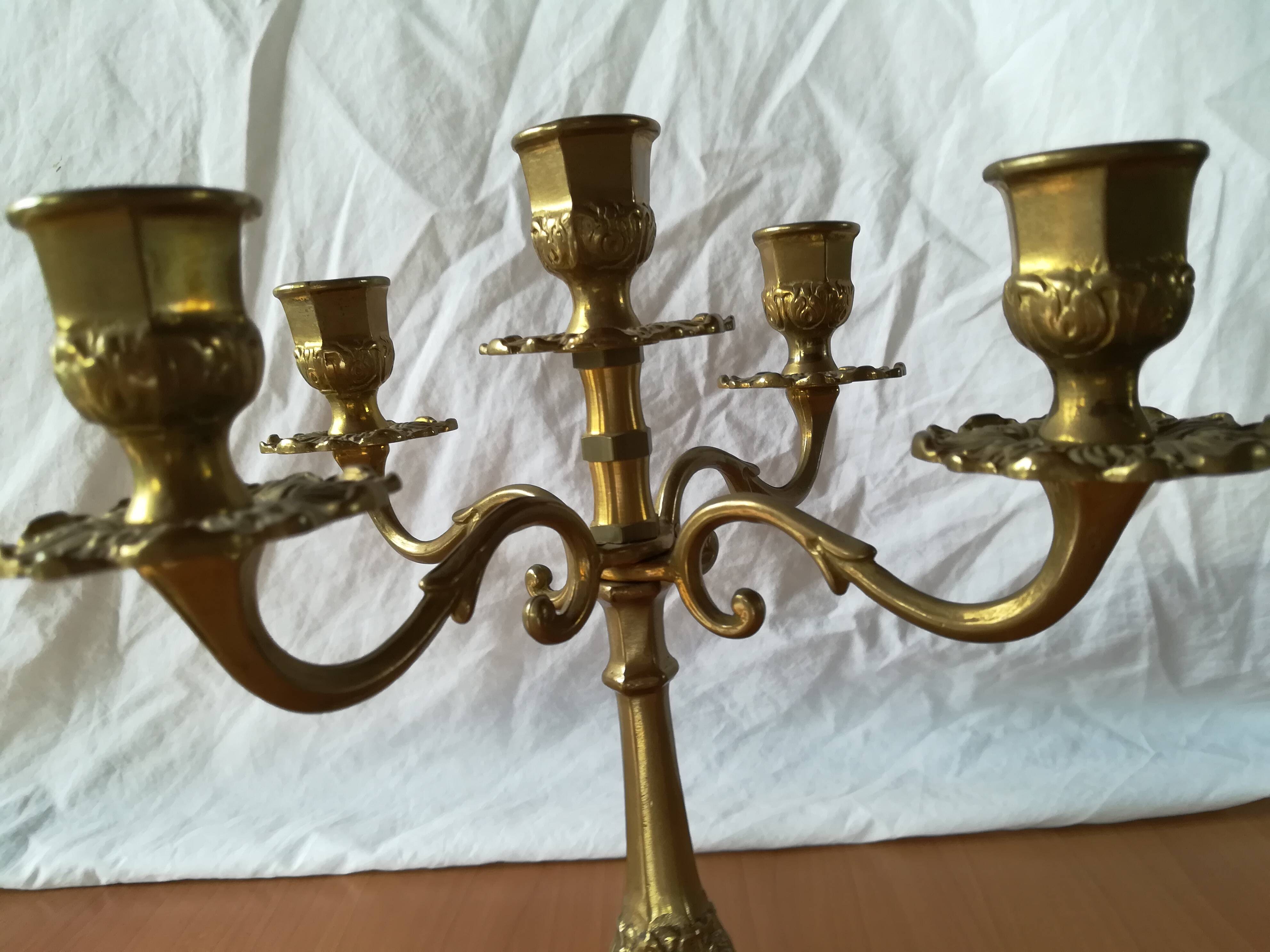 Pair of 5-light brass candelabra candlesticks, 20th century