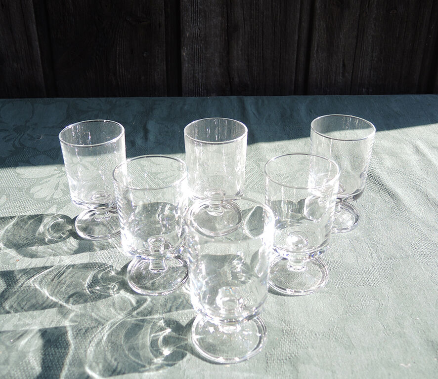Lot de 6 verres à pied vintage en verre transparent