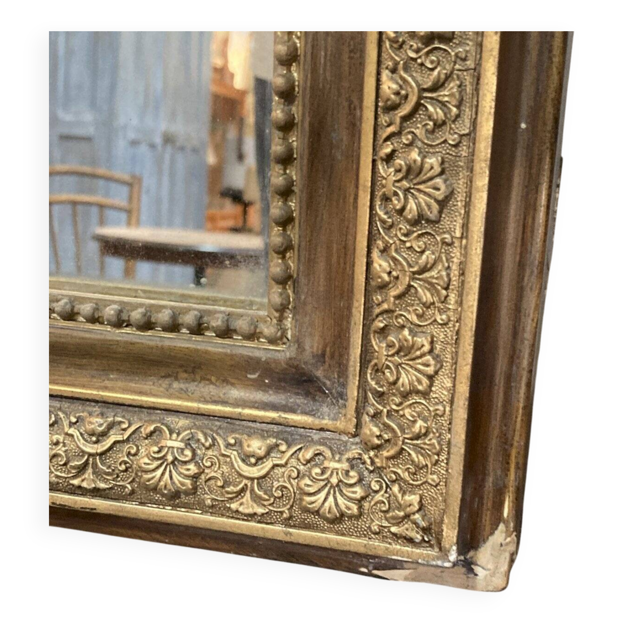 Fireplace mirror - varnished wood and gilded stucco with palmette decoration