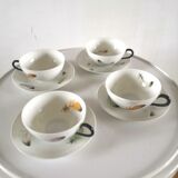 4 cups and cups in fine Limoges porcelain signed LC 60s