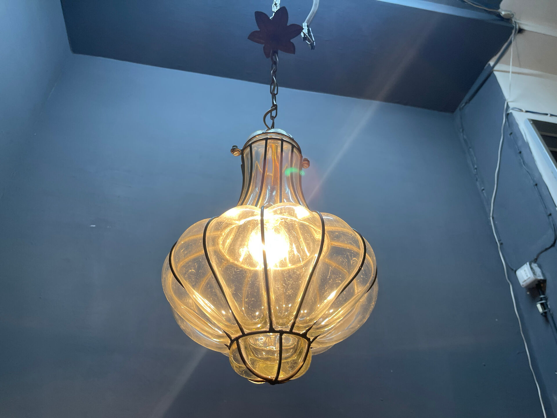 Wrought Iron Murano Glass Light Pendant 1950’s