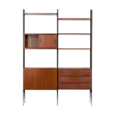 Italian mid century 2 bay teak wall unit free standing, 1960s