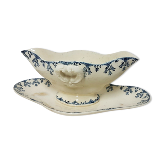 Porcelain saucière Terre de Fer Gien blue décor Florence late XIX