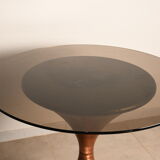 Copper table, smoked glass top from the 60s