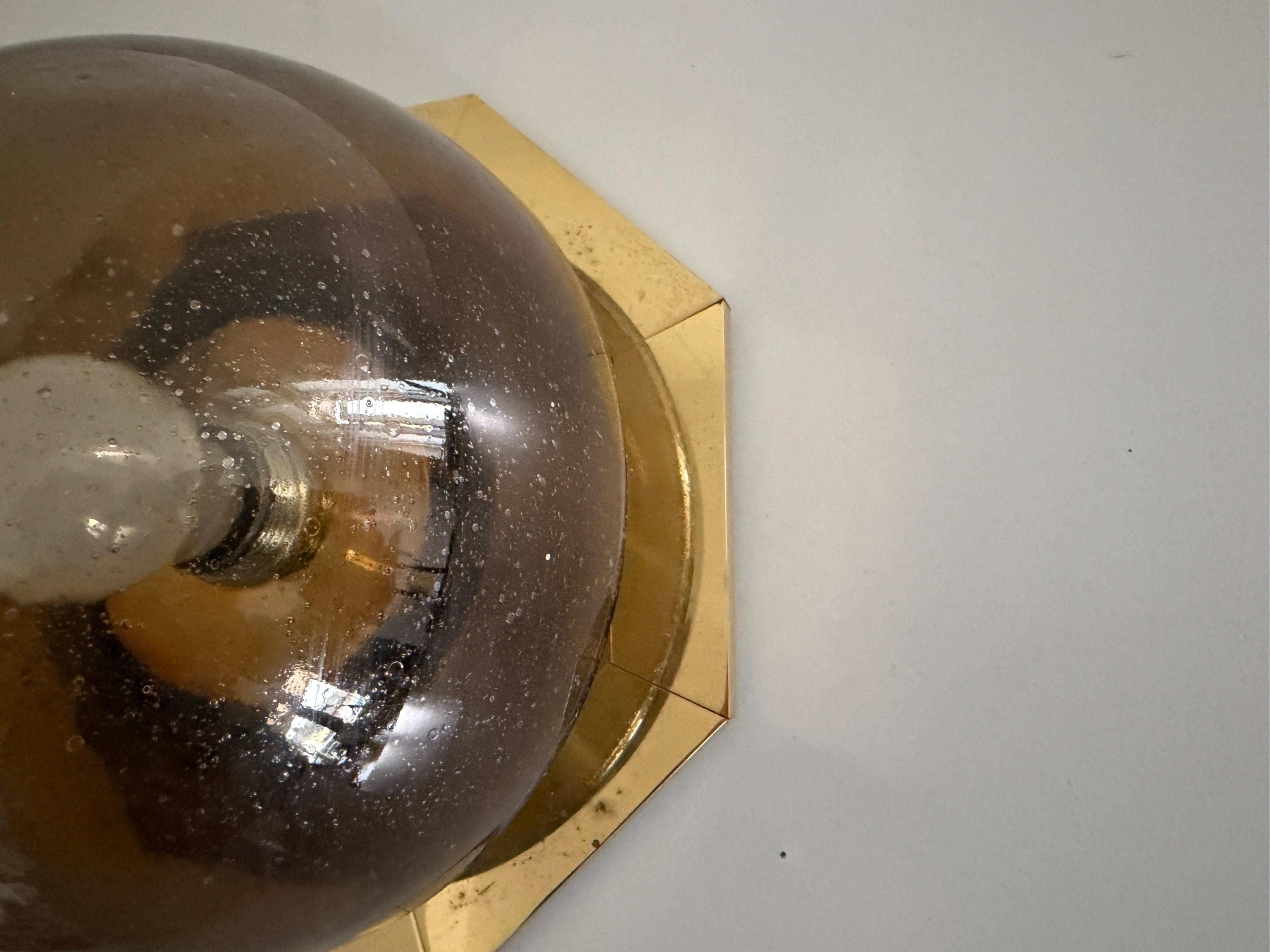 Octagonal ceiling light in brown glass and brass base by Limburg, 1960s, Germany.