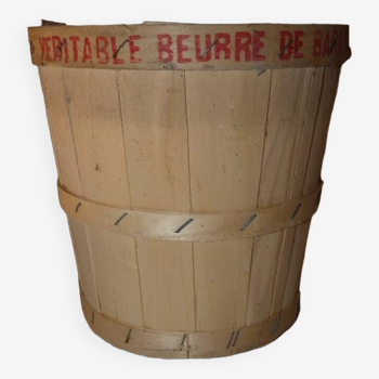 Petit panier rond vintage français beurre en bois en lattes de bois tissées,