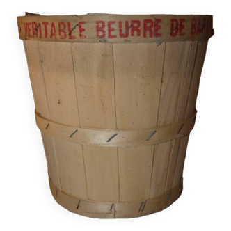 Petit panier rond vintage français beurre en bois en lattes de bois tissées,