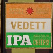 Former advertising wall support for belgian beers vedett ipa - painted wood