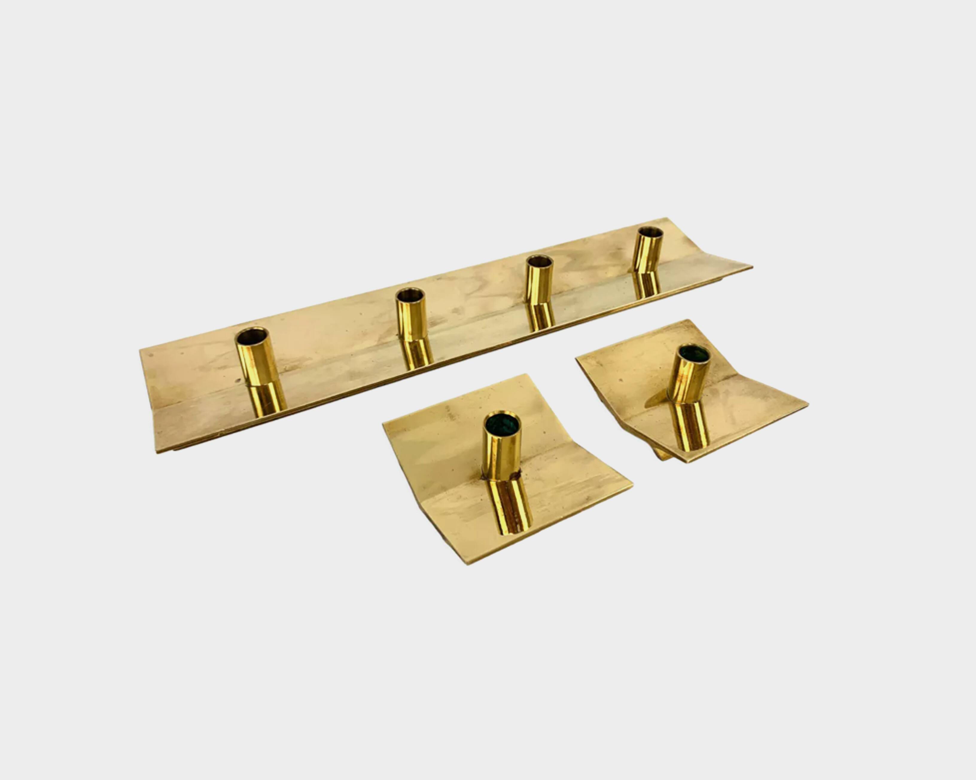 3 Scandinavian brass candlesticks, Pierre Forssell, Skultuna, Sweden, 1960s