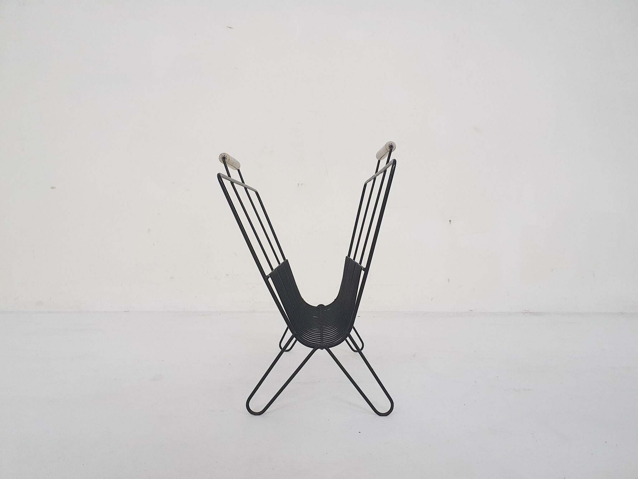 Mid-century black metal magazine stand, The Netherlands 1950's