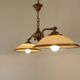 French Mid Century Bronze Billiard Light 2 Cream Amber Round Glass Shades 3921