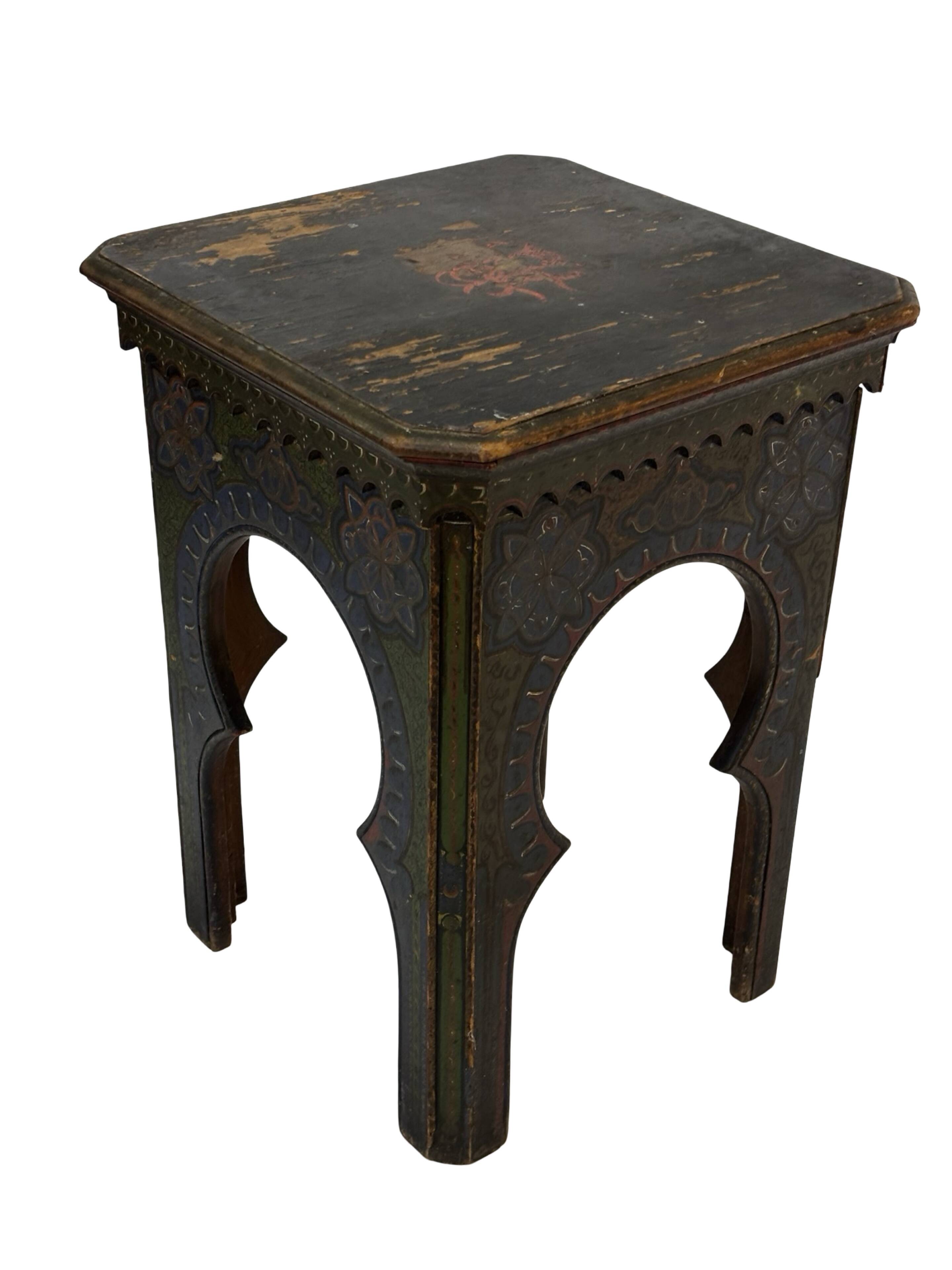 Antique hand-painted Moroccan Moorish Zouak side table