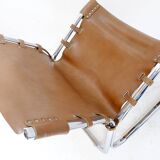 Vintage Leather and chrome Tubular Lounge Sling Chair, 1960s