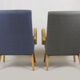 Set of 2  grey and blue lounge armchairs 1960s