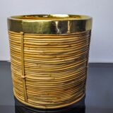 Rattan and brass book basket, Italy, 1970