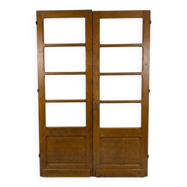Paire de portes de séparation anciennes, verres biseautés
