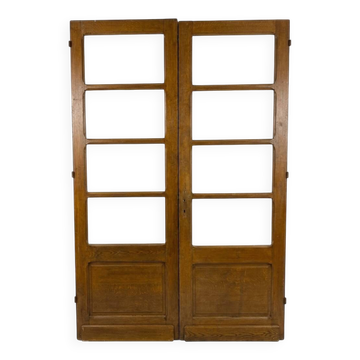 Pair of old partition doors, bevelled glass