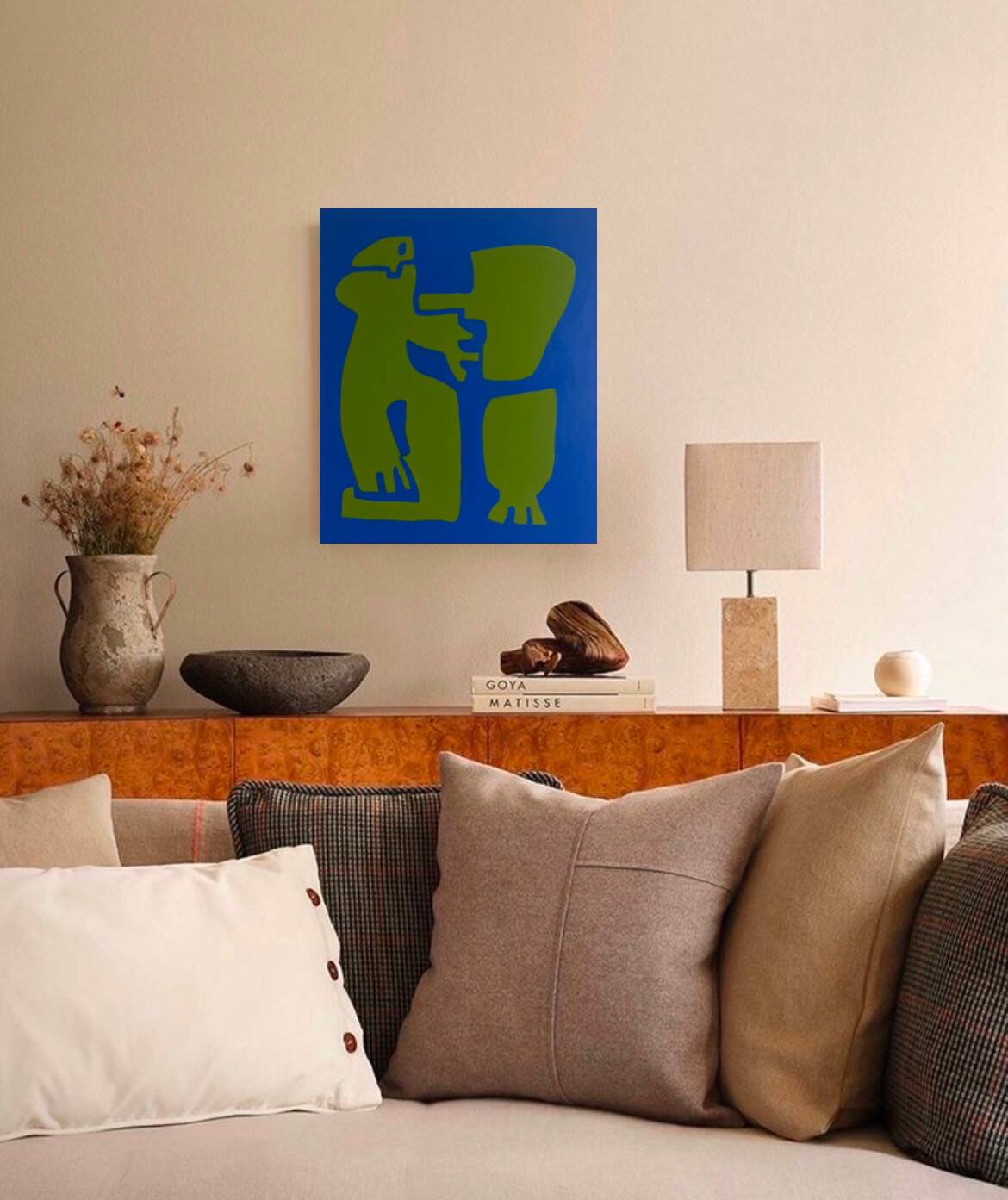 Original cubist canvas painting "happy blue men" by Bodasca