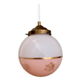 Vintage globe pendant light in white and pink opaline