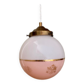 Vintage globe pendant light in white and pink opaline