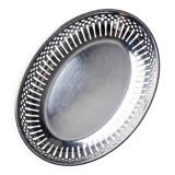 Oval openwork bread basket in silver-plated metal, vintage 1950s-70s.