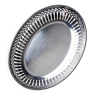 Oval openwork bread basket in silver-plated metal, vintage 1950s-70s.