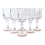 6 diamond-point stemmed glasses, Arques crystal, Longchamp