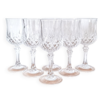 6 diamond-point stemmed glasses, Arques crystal, Longchamp